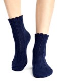 Calzini Corti Donna in Lana Merinos con Ricamo "Vega" - Blu