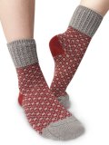 Calzini Jacquard Donna in Lana Merinos Extra Fine "Tessea" - Bordeaux e Grigio