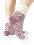 Calzini Jacquard Donna in Lana Merinos "Tessea" - Panna e Rosa