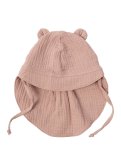 Cappellino da Sole in Mussola con Orecchie da Orso e Paracollo - Pink Sand