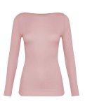 Maglia Scollo a Barchetta in Tencel™ a Costine Manica Lunga - Cipria