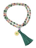 Mala Agata Muschiata, Avventurina Verde, Lepidolite, Pietra del Sole e Pendente Mandala