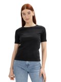 T-Shirt Donna Cannettata in Cotone Bio Jasleen Nera