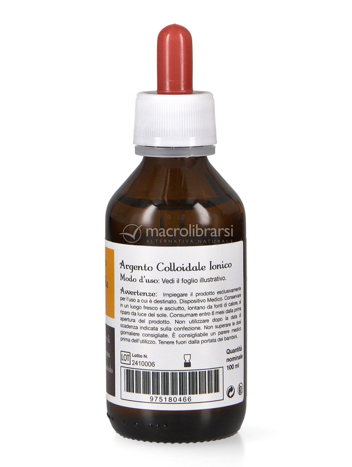 Argento Colloidale 40 Ppm 500 Ml In Vetro Ambrato, Acqua Pura 100% Colloidale Con Misurino