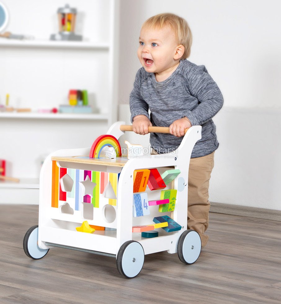 Girello Primi Passi In Legno Navaris - Carrellino Con 46 Blocchi - Per Bambini Da 18 Mesi - Foto 4