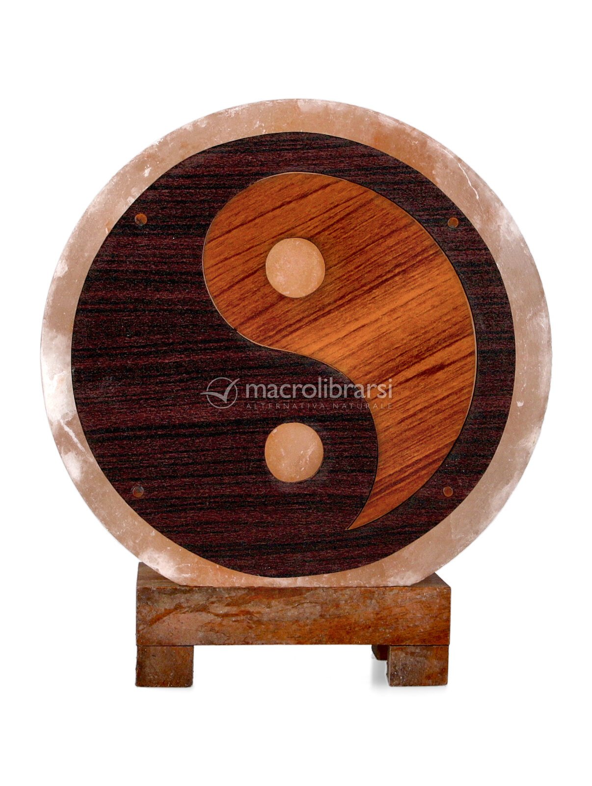 Lampada Di Sale Dell'Himalaya – 4-5 Kg – Con Lampadina E14 E Cavo – Base In Legno Scuro