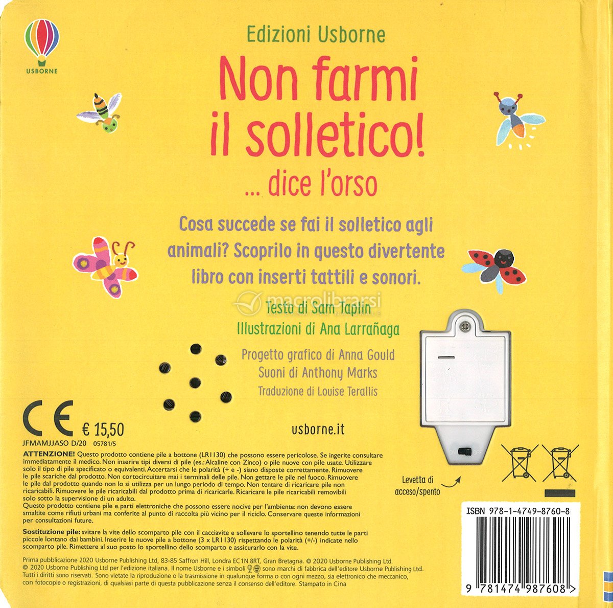 USBORNE - LIBRI TATTILI E SONORI - NON FARMI IL SOLLETICO.. DICE L