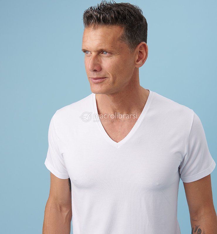 T-shirt Uomo in Fibra di Faggio - Scollo a V - Bianco di CasaGIN -  Macrolibrarsi.it