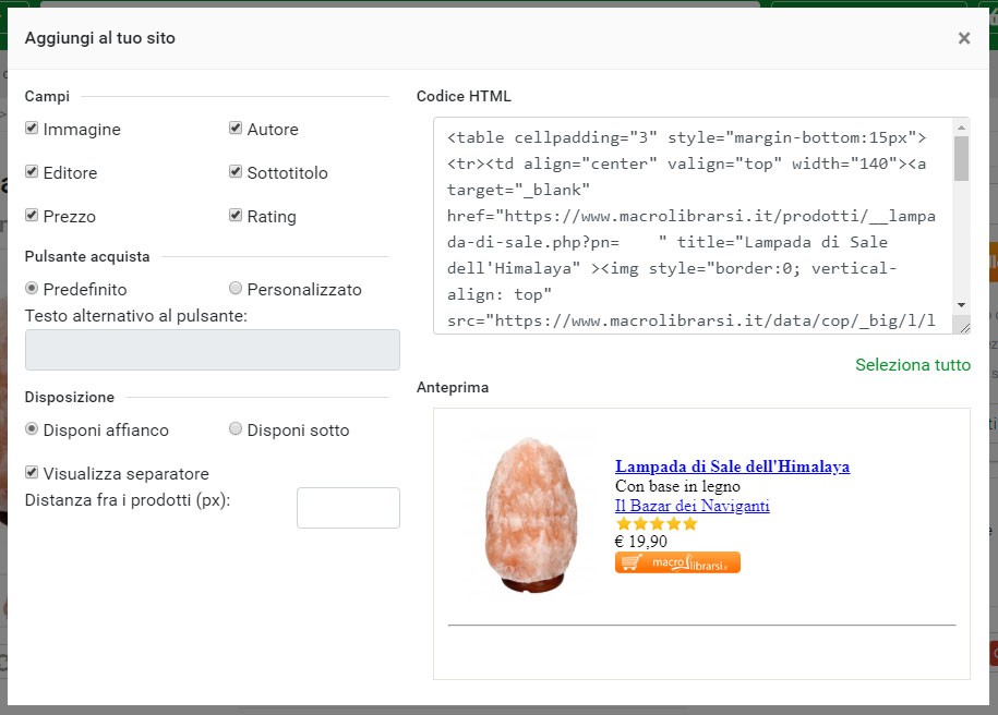 screenshot inserimento codice html
