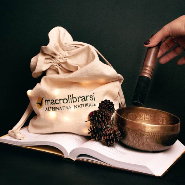 Sacchetto Macrolibrarsi + libro + campana tibetana