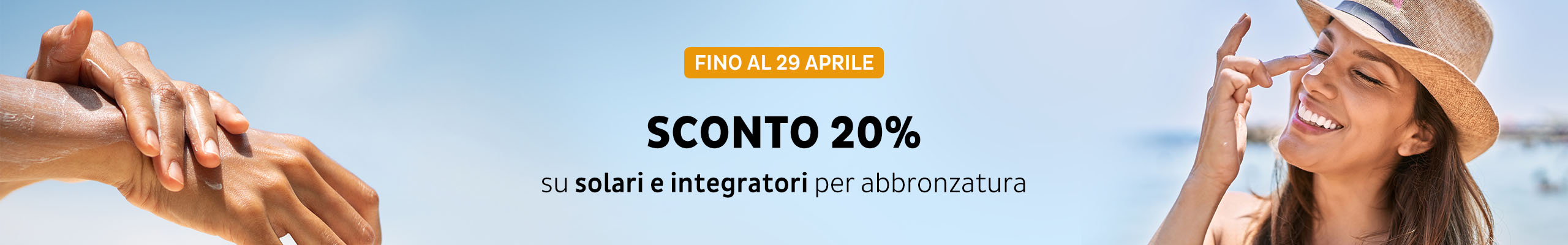 Sconto 20% su solari e integratori abbronzatura