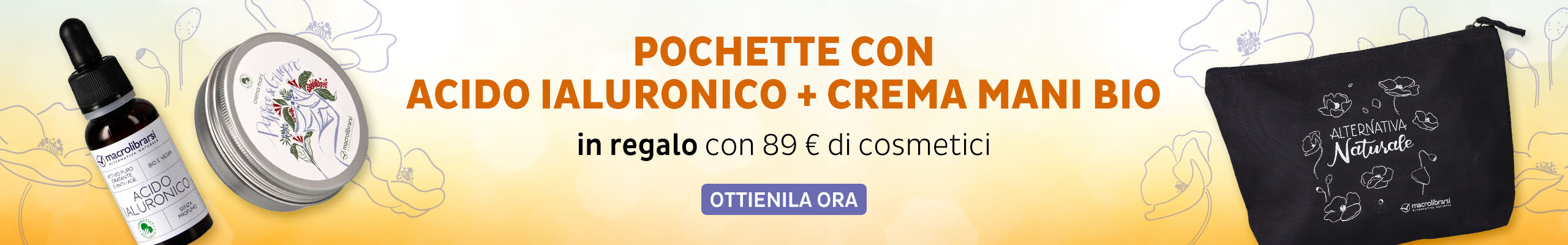 Pochette con Acido Ialuronico + Crema Mani Bio in OMAGGIO