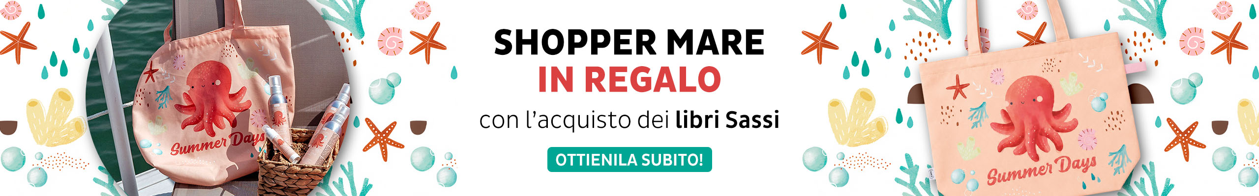 Shopper mare in omaggio con 2 libri Sassi