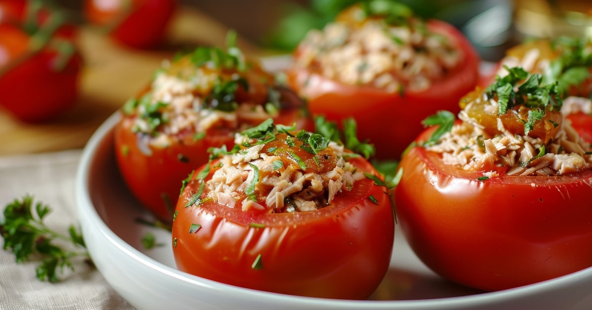 Pomodori rossi ripieni di tonno e maionese