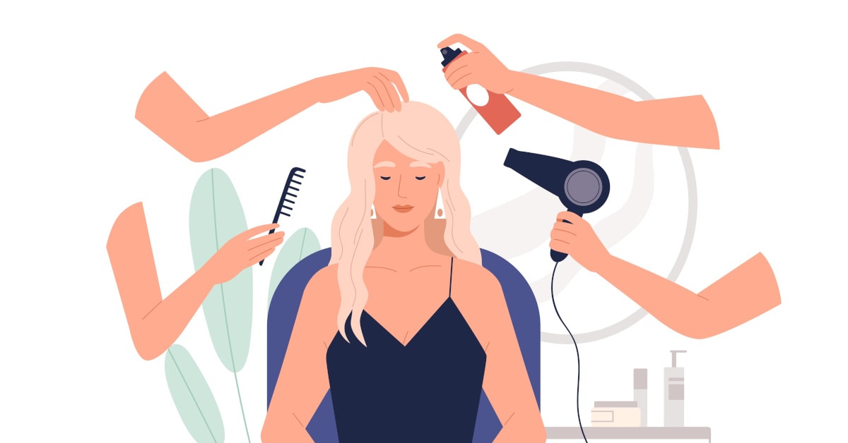Illustrazione di donna dal parrucchiere durante la piega