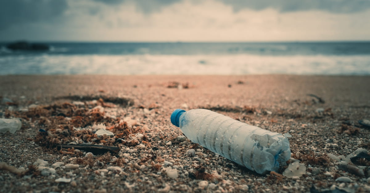 Inquinamento: bottiglia di plastica abbandonata sulla spiaggia